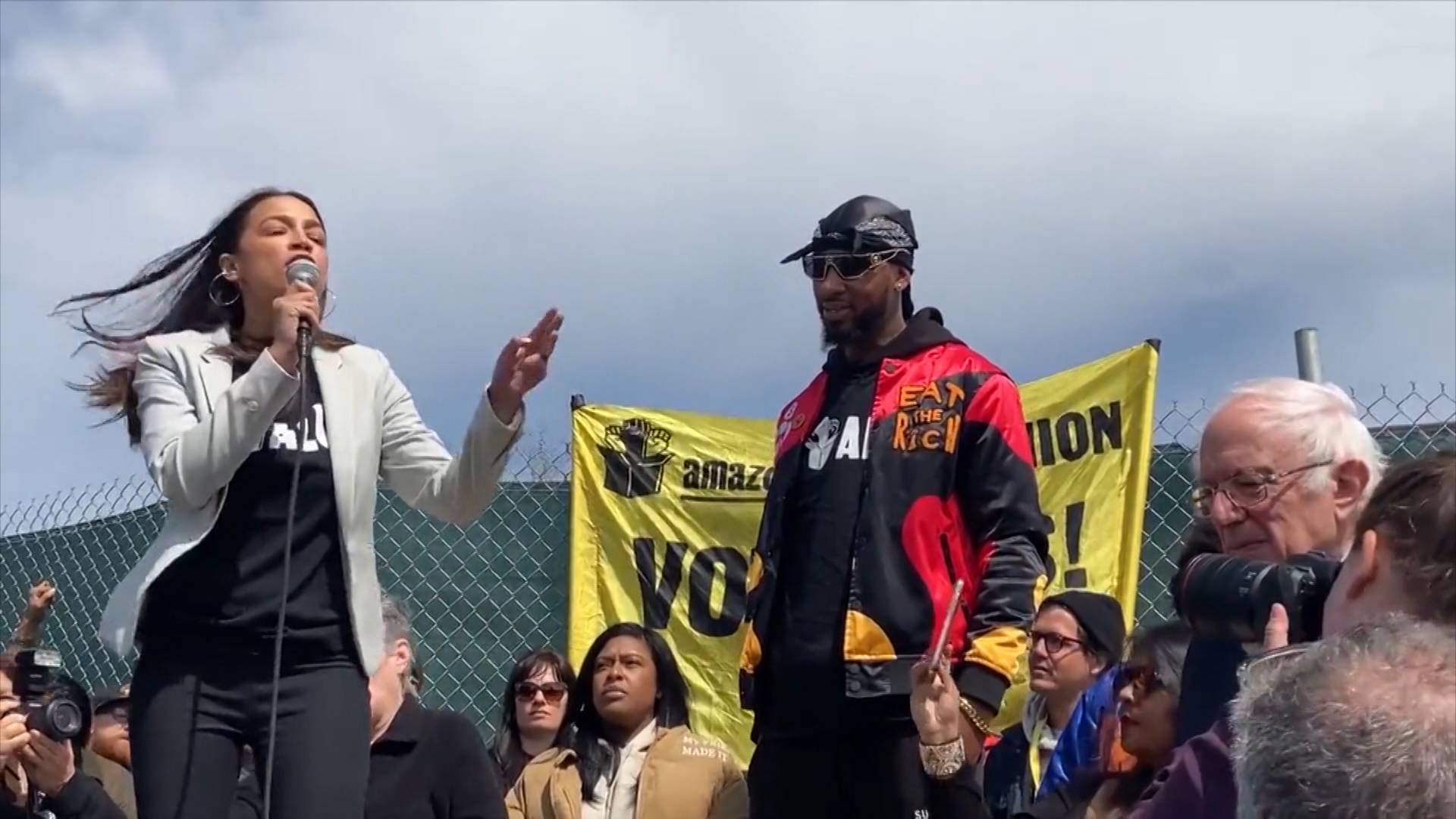 Bernie Sanders & AOC Meet with Amazon Workers in Staten Island Ahead of Union Vote