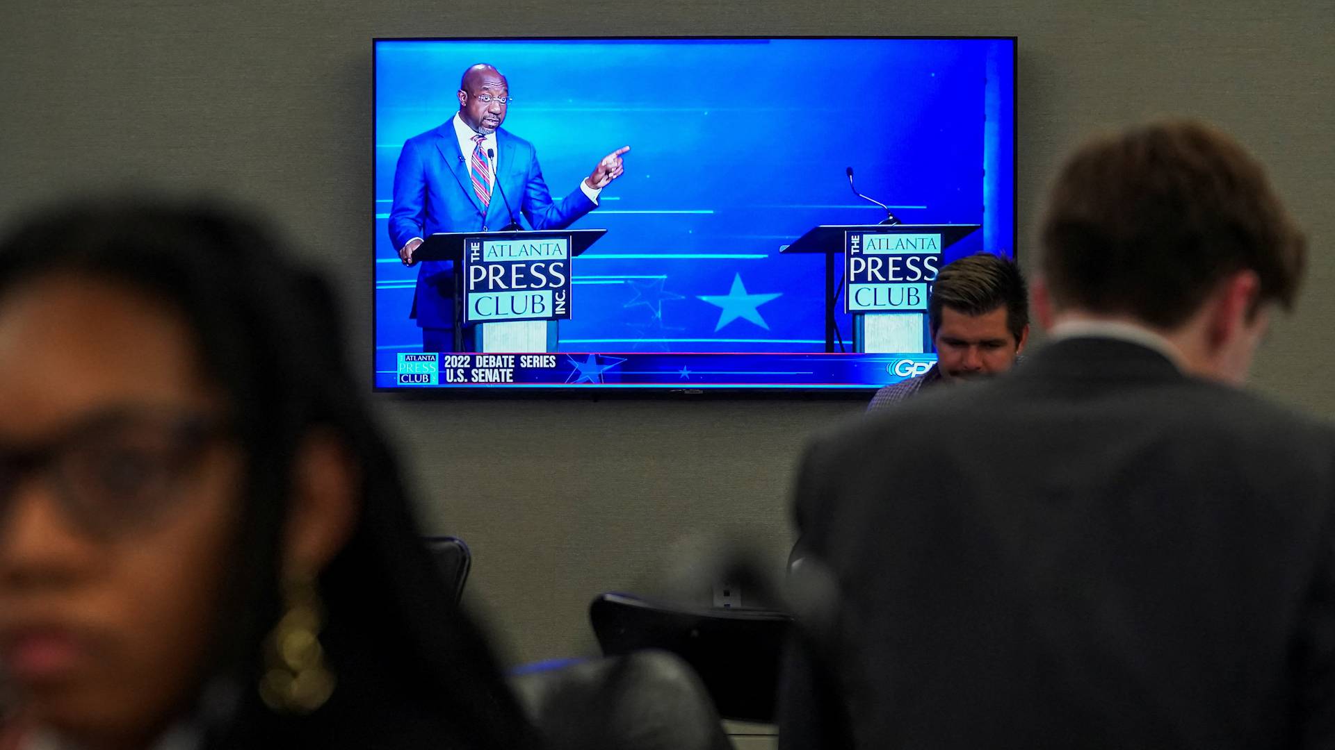 Republican U.S. Senate candidate Herschel Walker takes part in the second debate with Georgia Senator Raphael Warnock